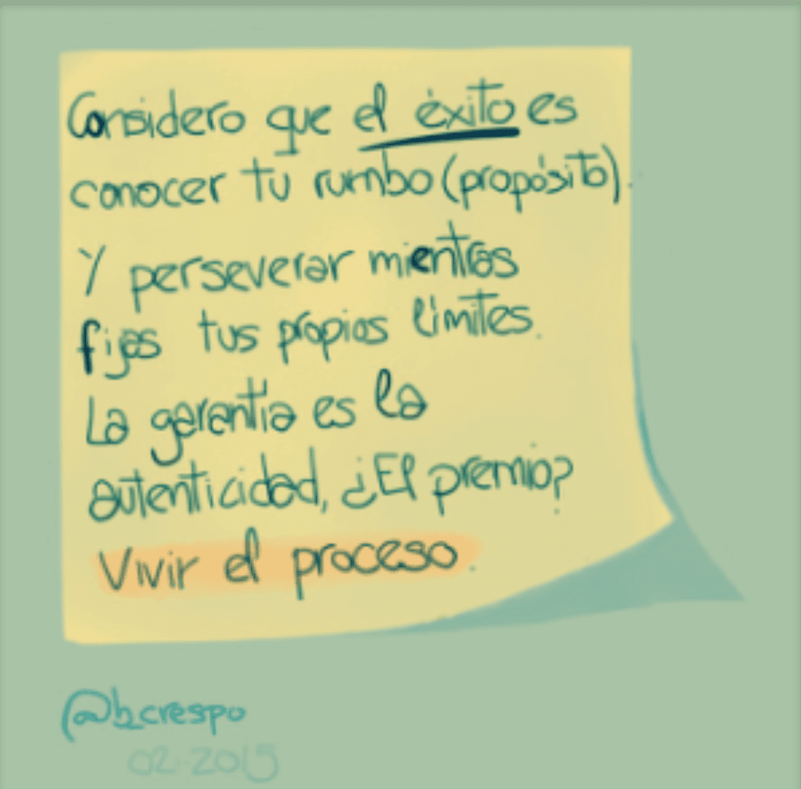 Nota manuscrita de Bernardo Crespo — Aprendizaje #15: “Considero que el éxito es conocer tu rumbo (propósito). Y perseverar mientras fijas tus propios límites. La…”