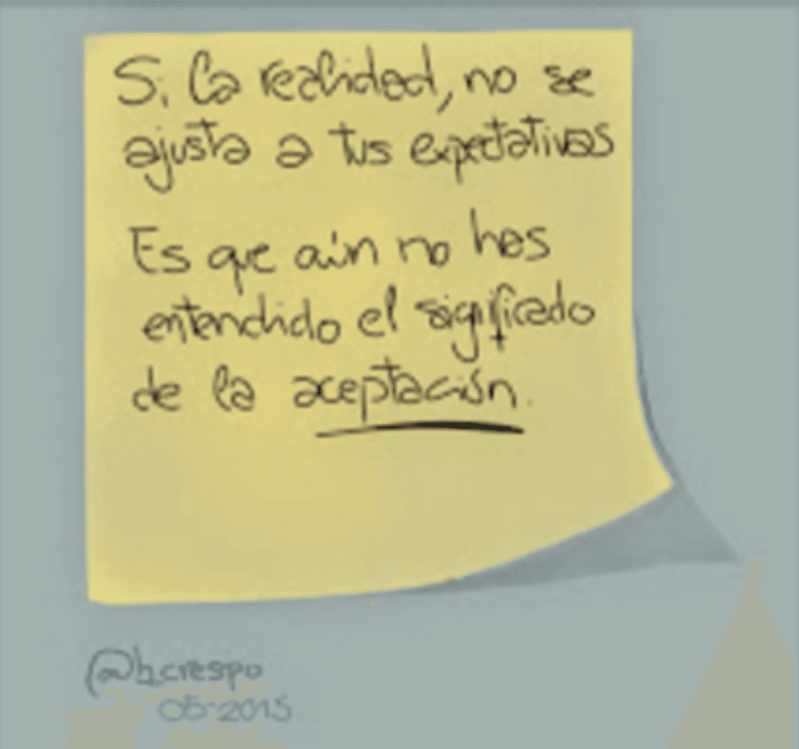 Nota manuscrita de Bernardo Crespo — Aprendizaje #24: “Si la realidad no se ajusta a tus expectativas, es que aún no has entendido el significado de la aceptación”