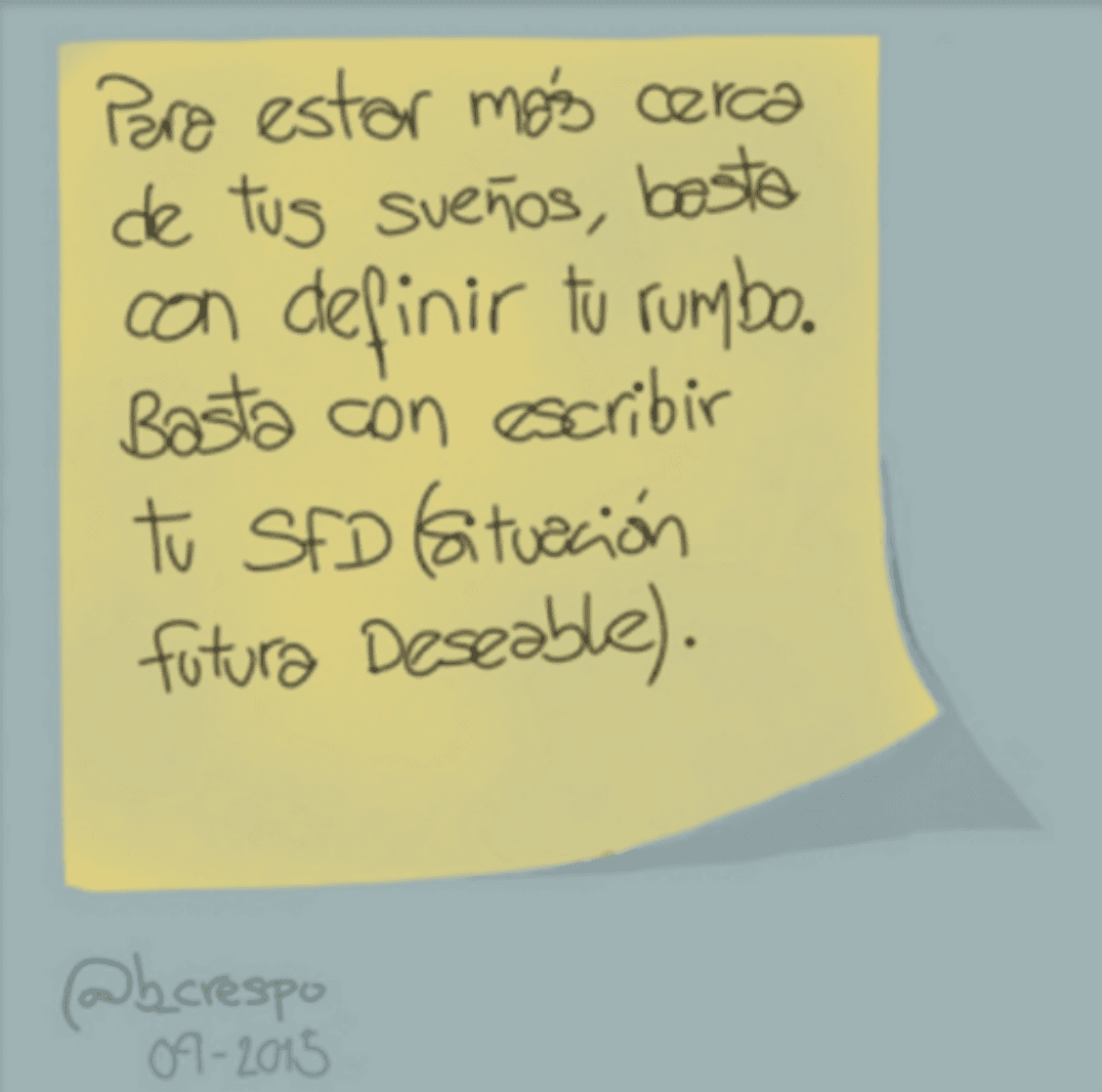 Nota manuscrita de Bernardo Crespo — Aprendizaje #38: “Para estar más cerca de tus sueños, basta con definir tu rumbo. Basta con escribir tu SFD (Situación Futura…”